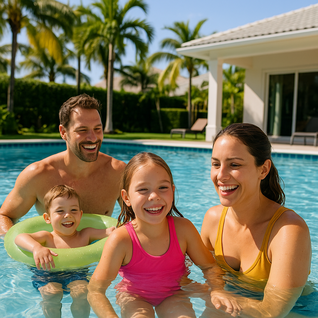 Family enjoying pool